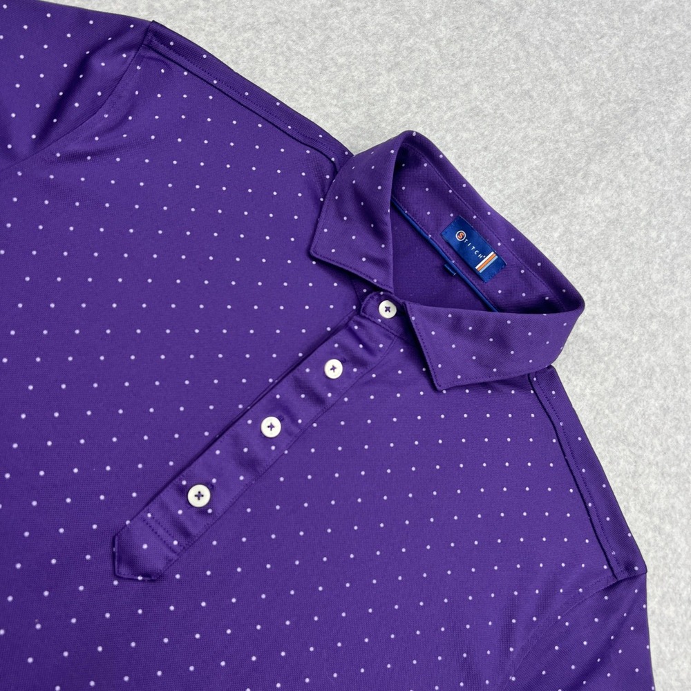 Stitch Golf Polo Men's Medium Purple Polka Dot Performance Short‎ Sleeve LOGO